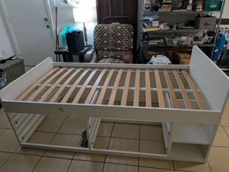 White Twin Bed Frame with Wood Slats