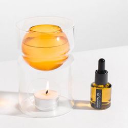Aroma Scent Burner Amber Color in Transparent Glass Looks Like Sunset Sunrise Oil Fragrance Warmer