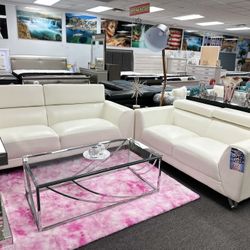 Gorgeous White Modern Sofa And Loveseat With Adjustable Headrest (Limited Time)