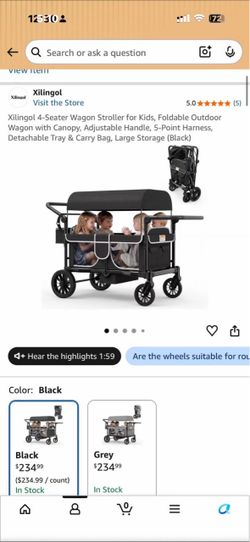 Xilingol 4-Seater Foldable Wagon Stroller with Canopy
