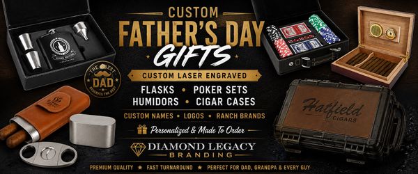 🎁 Father’s Day Custom Engraved Gift Sets | Flasks, Poker Sets, Humidors, Cigar Cases & More