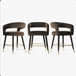Set of 3 Velvet Upholstered Counter Height Bar Stools