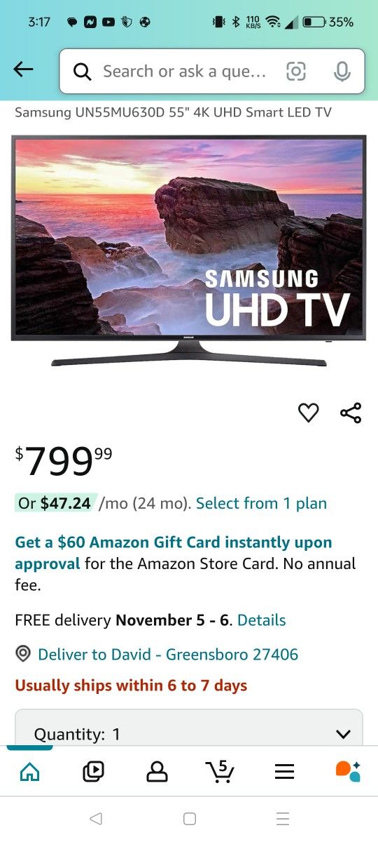 Samsung Electronics UN55MU6300 55-Inch 4K Ultra HD Smart LED TV (2018 Model)