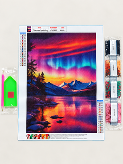 Aurora Mountain Lake DIY Diamond Painting Kit 30 x 40 cm - CH1982