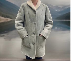 Vintage Antartex Scotland Sheepskin Womens Coat size M 12 Blue Green Gray