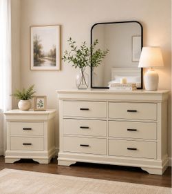 ✨ Modern Cream 6-Drawer Dresser & Nightstand Set | Solid Wood | ✨