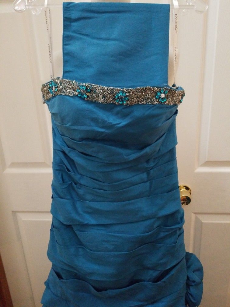 Blue Strapless Dress With Sequins Size 12
