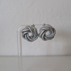 Vintage Twisted Cable Earrings, Silver Tone