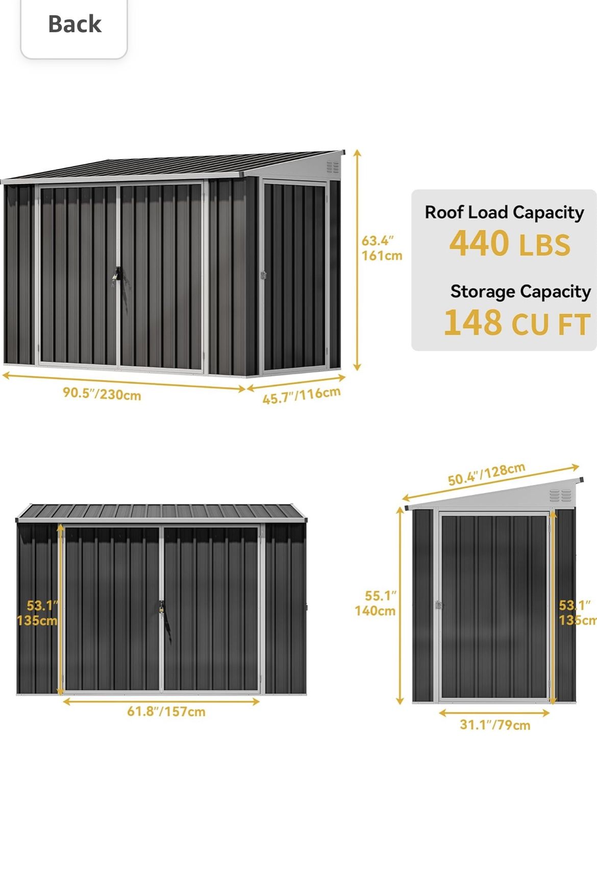 DWVO Large Metal Outdoor Storage Shed, 8x4ft Heavy Duty Garden Shed with 3 Lockable Doors & Air Vent & Sloped Roof, Waterproof Storage Shed for Bike,