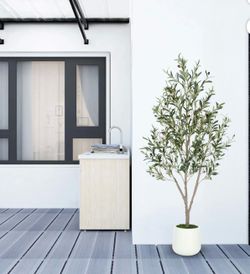 Pretty artificial plant Olive 🫒 tree 5 ft tall  with planter ! Brand New