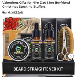 XIKEZAN Beard Kit for Men Grooming & Straightening Set,w/Beard Straightener, 2 Pack Oil, Balm, Comb, Scissor, Brush, Birthday Valentines Gifts for Him
