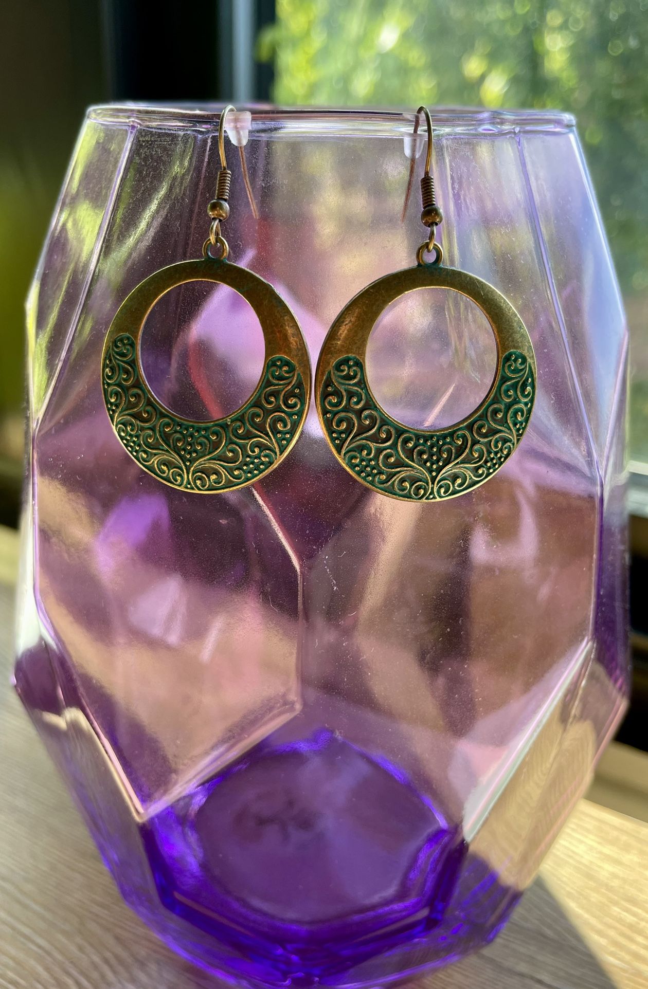 Half Moon Round Earrings With Turquoise Color