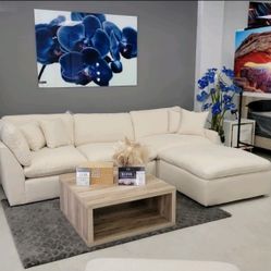 Cloud Sectional Sofa 120x78 4 Segments Washable Stain Resistant Performance Fabric Linen Cloud Cream Couch NEW