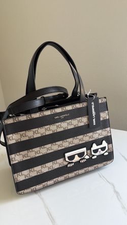 KARL LAGERFELD PARIS Choupette KL Monogram Stripe Satchel Zip Detachable Strap