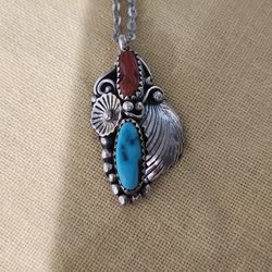 Navajo TURQUOISE AND CORAL PENDANT