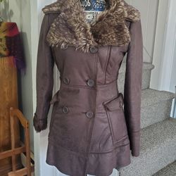 GADZOOKS~ 90'S BROWN FAUX FUR & SUEDE JACKET