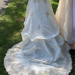 Beautiful Beaded/Ivory/Champagne WEDDING GOWN By Oleg Cassini SIZE 8 