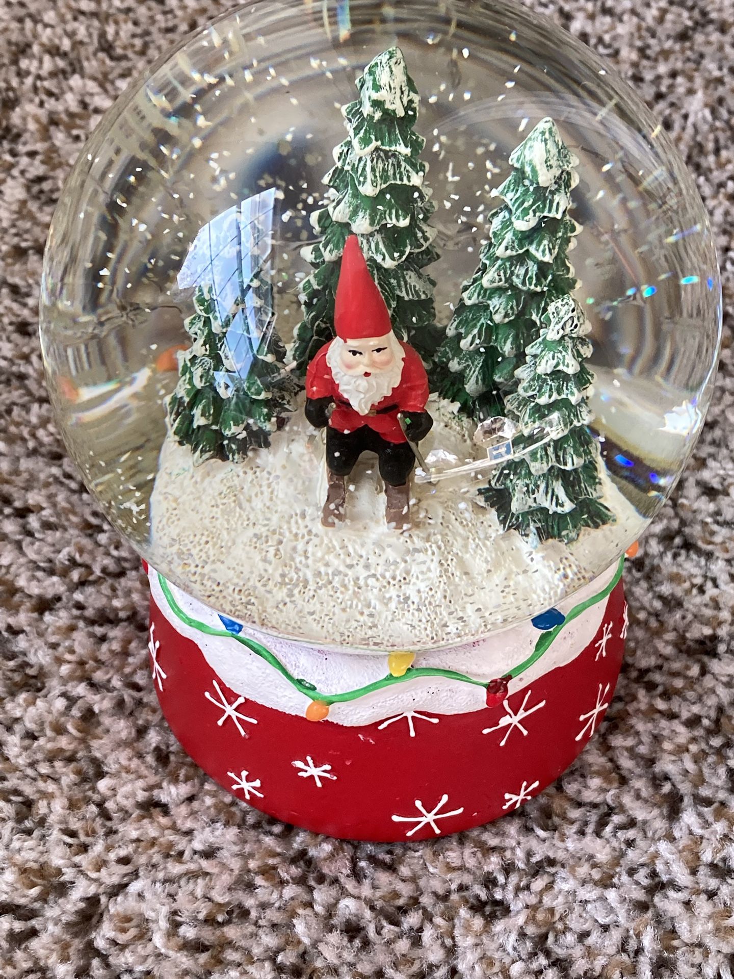 Sincerely Santa Gnome On Skis Musical Snowglobe "We Wish You a Merry Christmas"