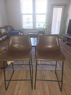 Set of 2 Brown Faux Leather Barstools