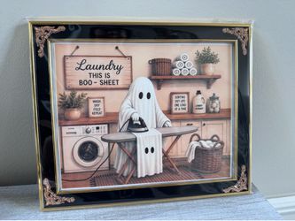 Ghost “laundry is boo sheet” framed print