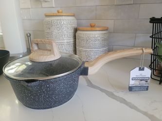 NWT Natural Elements Woodstone 7" Nonstick Saucepan with Glass Lid