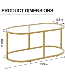 Coffee Table Gold Glass Coffee Table for Living Room, Oval Table Center Table with Ribbed