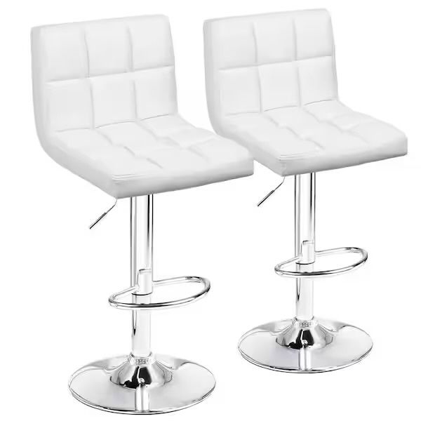 White Low Back Metal Adjustable Bar Stoo