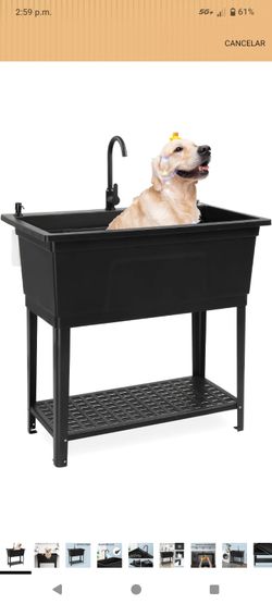 Black Elevated Pet Grooming Wash Tub with Faucet