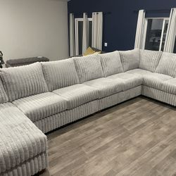 Grey Sectional Sofa  - Extra Large Oversized Sectional With Soft Fur Like Corduroy Fabric