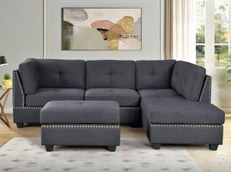 New Black Sectional with Ottoman