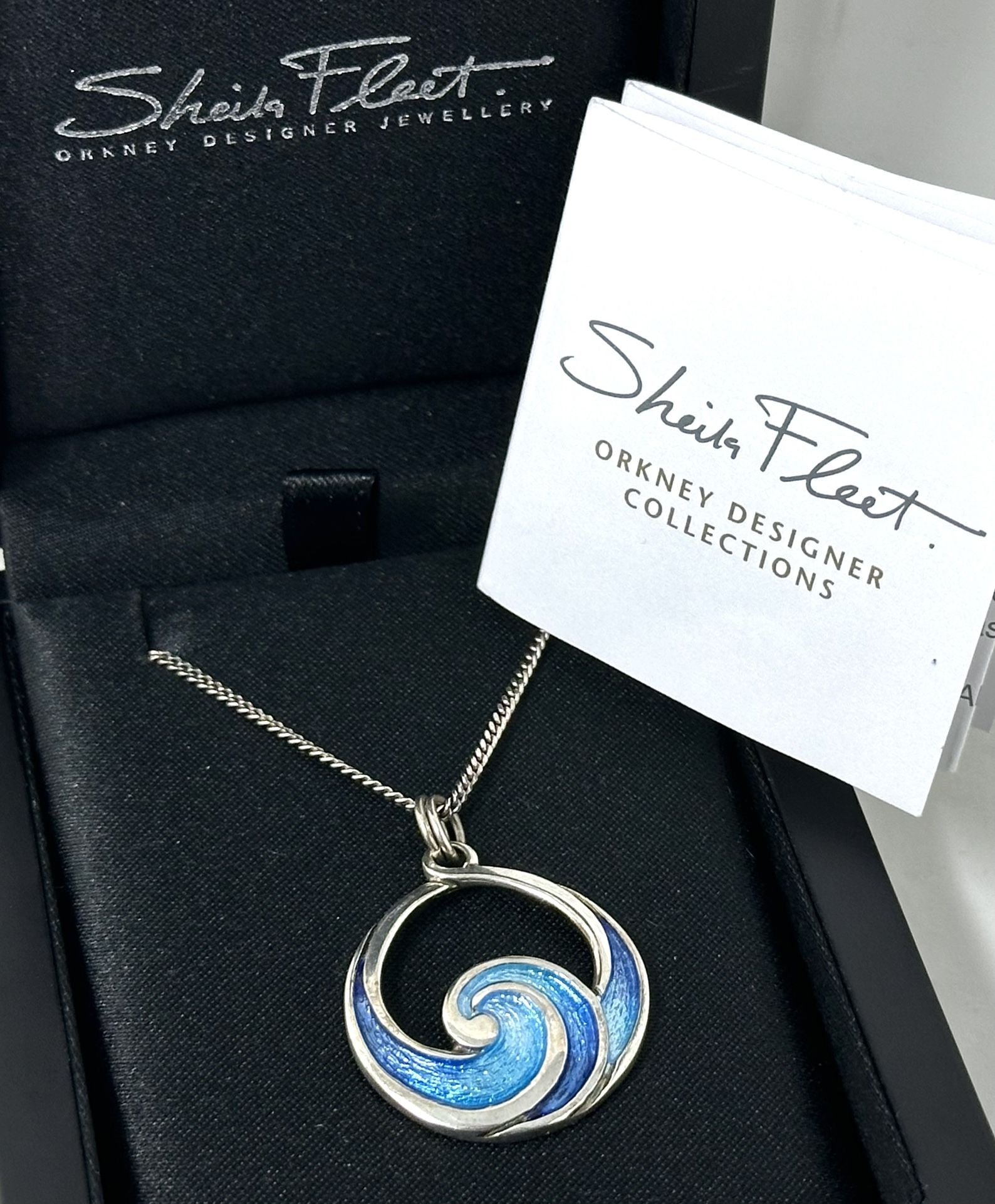 Sheila Fleet Sterling Silver 925 Pentland Pendant 18" Necklace in Peacock Enamel