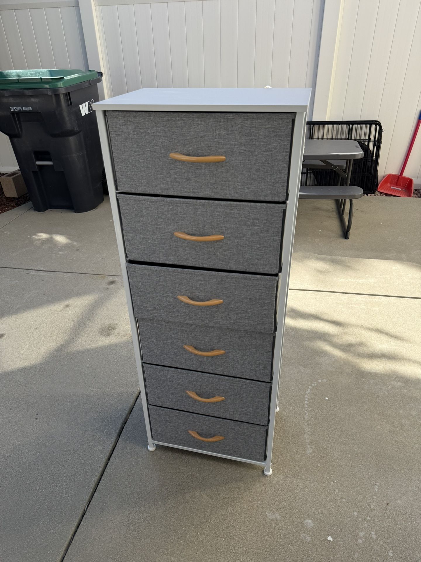 Like New - 6 Drawer Vertical Storage Dresser with Wood Top & Fabric Pull Drawers