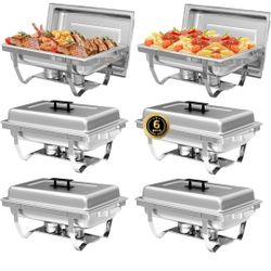 IMACONE 6 Pack Chafing Dish Buffet Set, 8QT Stainless Steel Rectangular Chafers and Buffet Warmer Sets for Catering, with Food & Water Pan, Lid, Folda