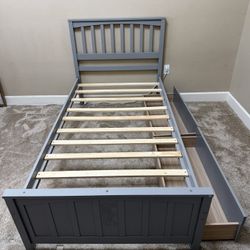 Farmhouse Twin Bed With Storage And Mattress Great Condition