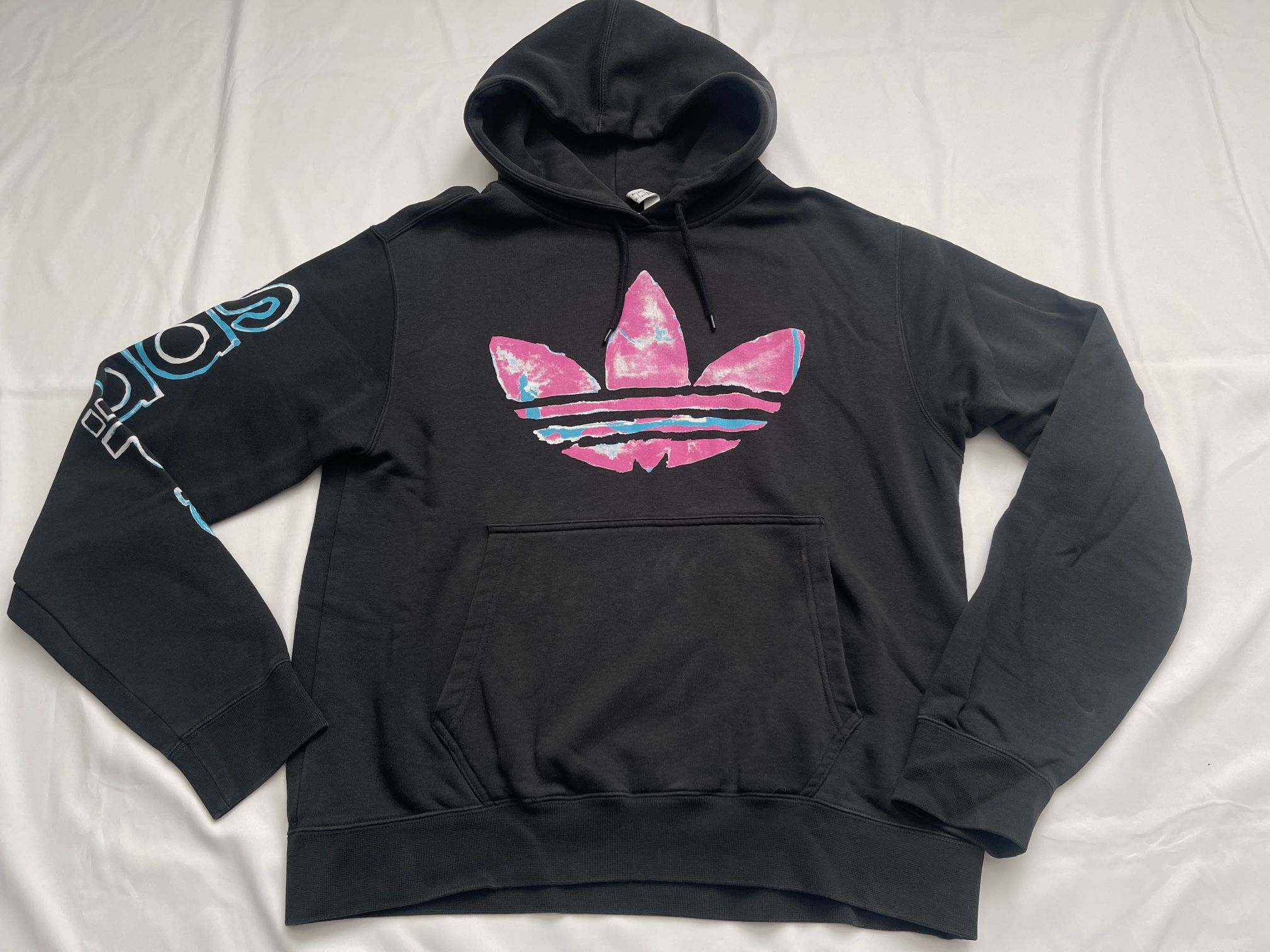 Adidas Men Hoodie Pullover Sweatshirt Long Sleeve Top Activewear Black Medium M