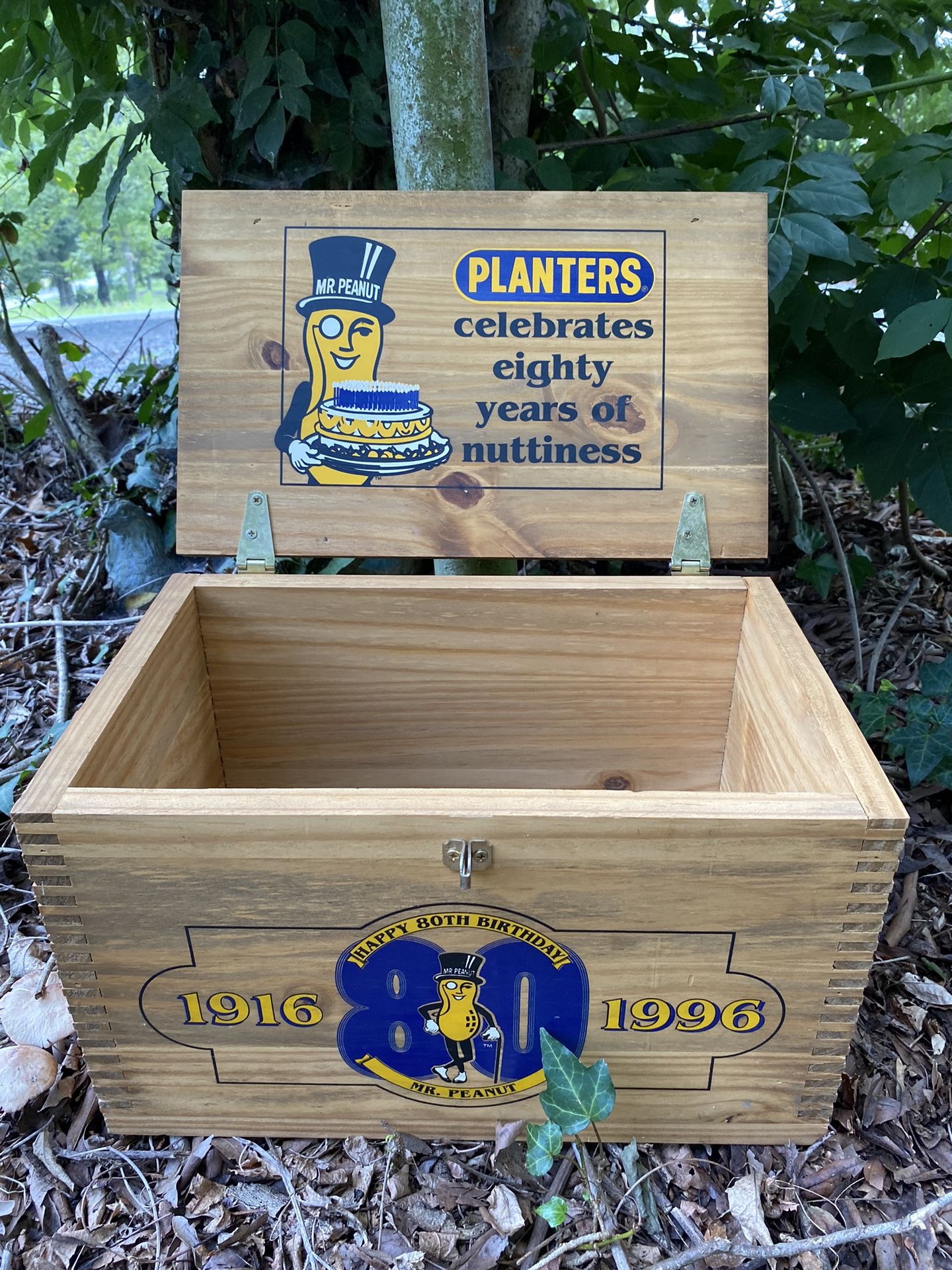 Mr Peanut 80 yr Anniversary /Happy Birthday Wooden Storage Box  Rare Planters  Worth $200, you can probably resale it and make some money if you are w