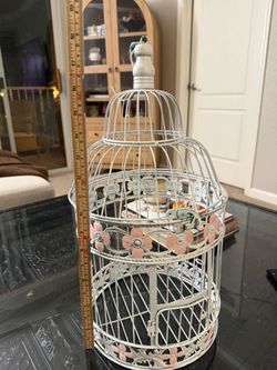 Decorative White Metal Bird Cage with Floral Detail