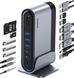 Baseus 17-in-1 USB-C Docking Station, Triple 4K Display HDMI/DP, 100W PD, 7 USB, Ethernet