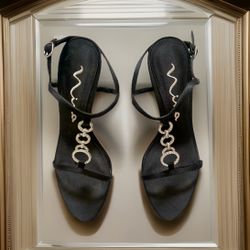  Vtg Nina Black Rhinestone Strappy Heels Size 8 