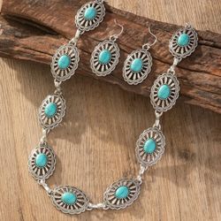 Bohemian Style Turquoise Necklace And Earrings Set Western Jewelry