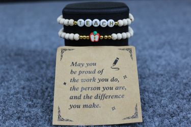 Teacher Beaded Bracelet Set White with Card