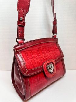 Vintage Brighton Red Crocodile-Embossed Leather Shoulder Bag Purse