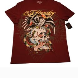 Ed Hardy Shirt Mens Maroon Large Snake Eagle Skull Streetwear Graphic tee