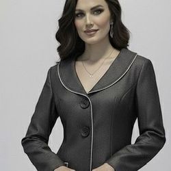 Women’s Two-Piece Suit – 🩶 Dark Gray with White Trim (Size XL)