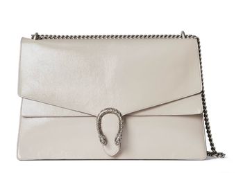 Gucci Dionysus Large Patent Leather Shoulder Bag – White  Authentic Gucci Dionysus Large Shoulder Bag crafted in white patent leather with silver-tone