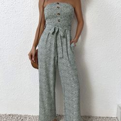 Heart Print Pocket Side Belted Tube Jumpsuit *NEW*