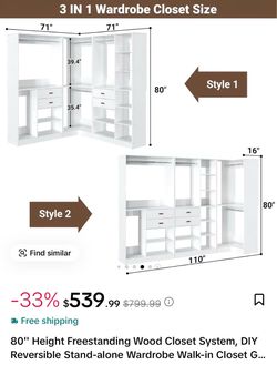 Beautiful White Standalone Wardrobe System 80” Height