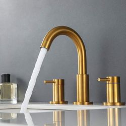 Widespread Bathroom Sink Faucet Two Handle with Pop-up Drain - Brushed Gold