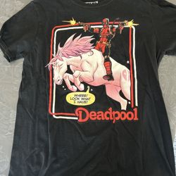 Deadpool Unicorn Graphic T-Shirt – Marvel Comic Tee – Black Size M