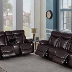 Padded, Dark Brown Leatherette Motion Sofa! Lowest Prices Ever!